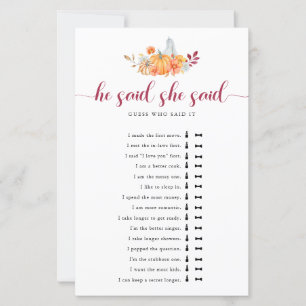 Fall Bridal Shower Pumpkin He Said She Said Game