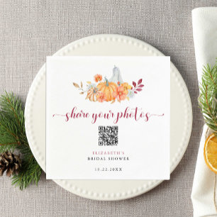 Fall Bridal Shower Pumpkin QR Code Share Photos Napkin