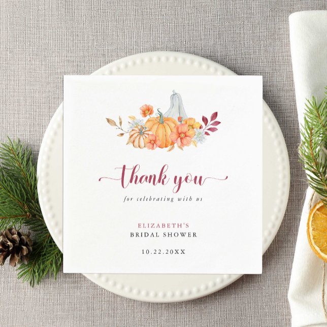 Fall Bridal Shower Pumpkin Script Thank You   Napkin (Creator Uploaded)