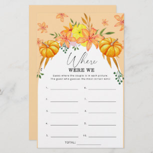 Fall Bridal shower Pumpkin Where were we game