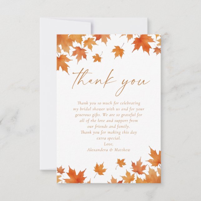 Fall Bridal Shower Thank You Card (Front)