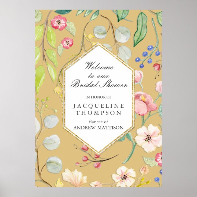 Fall Bridal Shower Welcome Pastel Floral n Foliage Poster (Front)