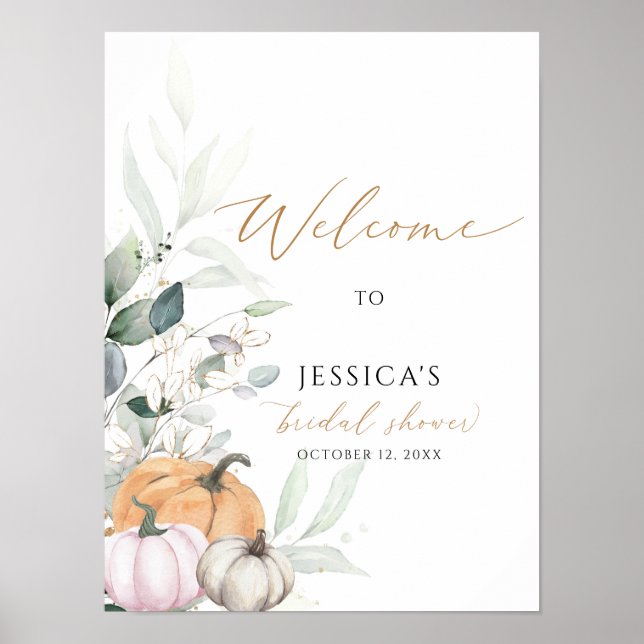 Fall bridal shower welcome sign, autumn shower poster (Front)