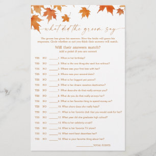 Fall Bridal Shower What Did He Say Game