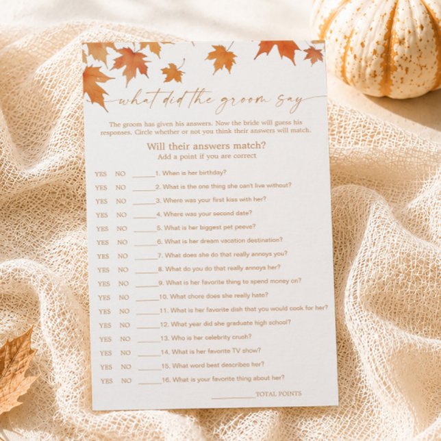 Fall Bridal Shower What Did He Say Game (Creator Uploaded)
