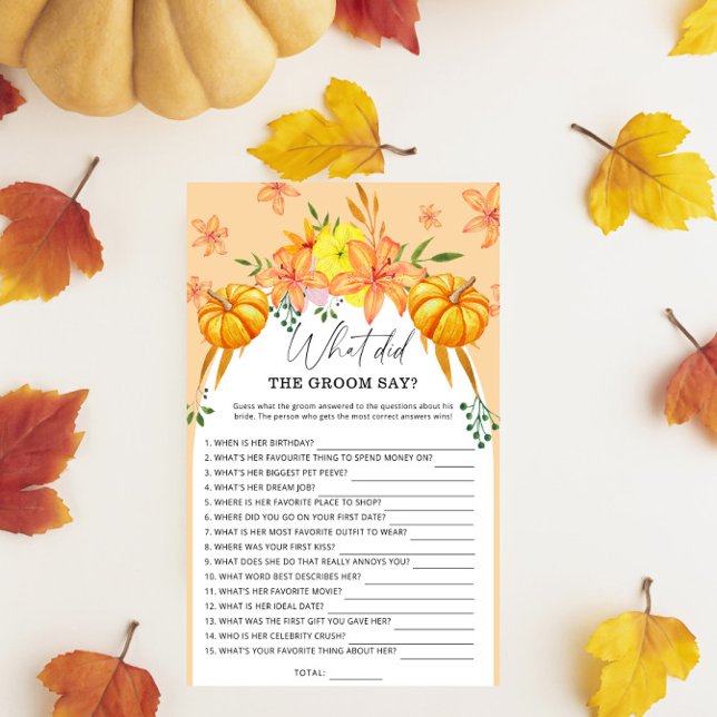 Fall Bridal shower - What did the groom say game (Creator Uploaded)