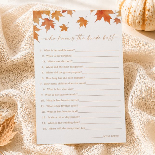 Fall Bridal Shower Who Knows the Bride Best Game (Creator Uploaded)