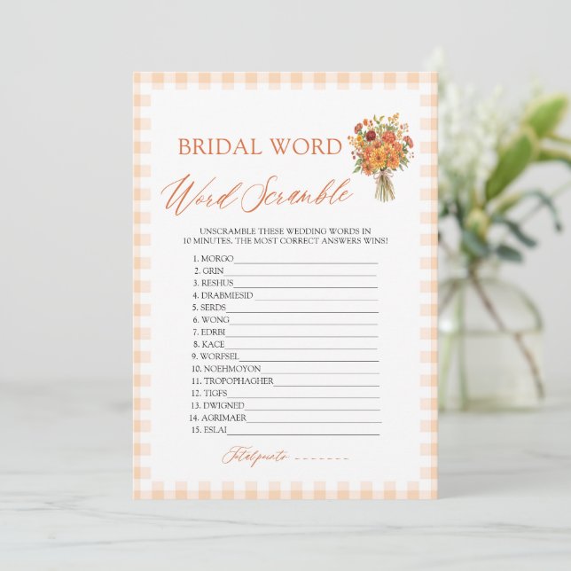 Fall Bridal Word Scramble Bridal Shower Game Invitation (Standing Front)