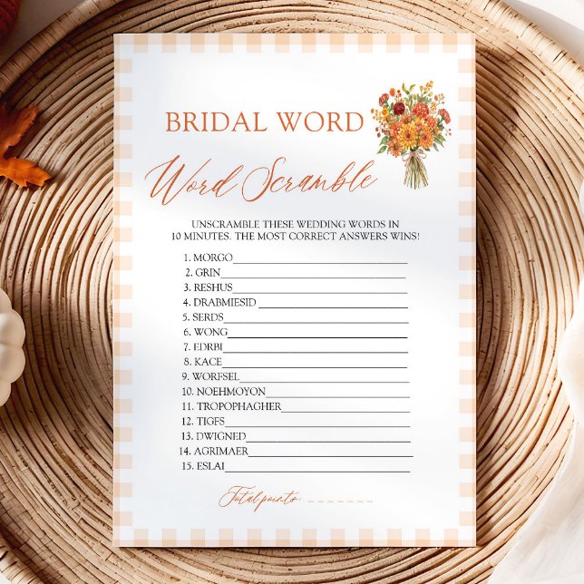 Fall Bridal Word Scramble Bridal Shower Game Invitation (Fall Bridal Word Scramble Bridal Shower Game)