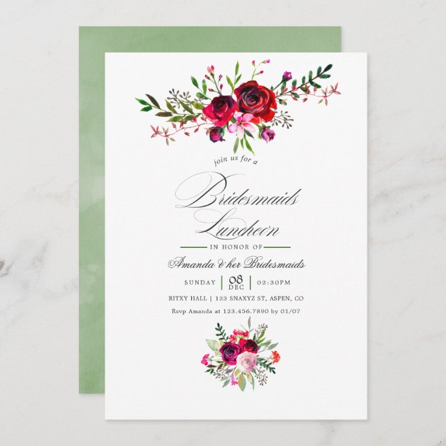 Fall Bridesmaids Luncheon Floral Invitation (Front/Back)
