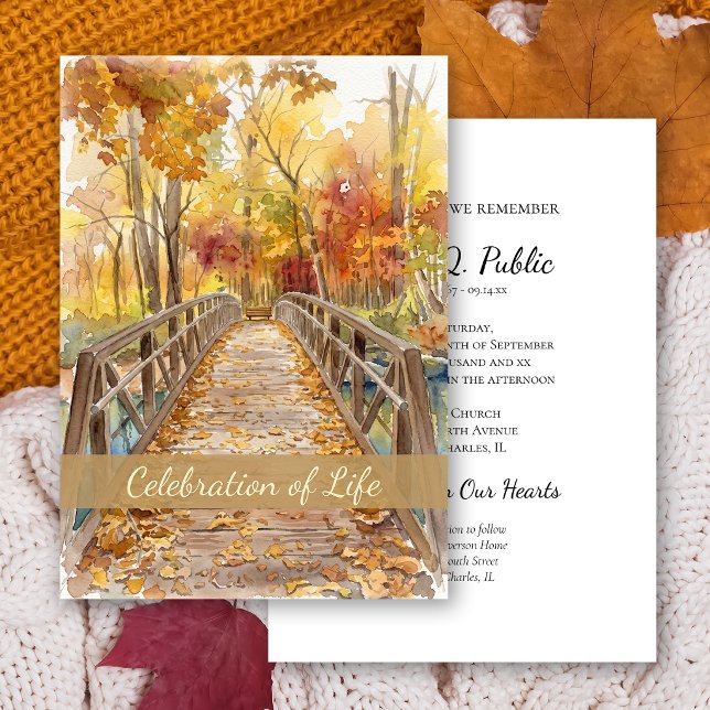 Fall Bridge Celebration of Life Memorial Invitation (Creator Uploaded)