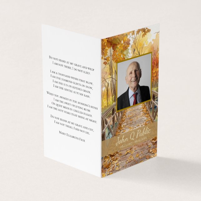 Fall Bridge Funeral Memorial Prayer Business Card (Outside)