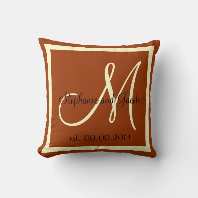 Fall Brown and Cream Wedding keepsake pillow (Front)