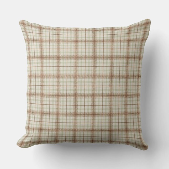 Fall Brown and Mint Green Plaid Cushion (Front)