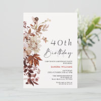 Fall Brown Beige Floral 40th Birthday