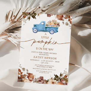 Fall Brown Floral Blue Pumpkin Truck Baby Shower Invitation