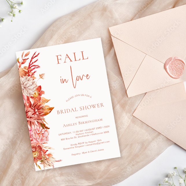 Fall Brown Floral In Love Bridal Shower  Invitation (Fall in Love Bridal Shower Invitation Template, Warm Brown Floral Fall Bridal Shower Invitation)
