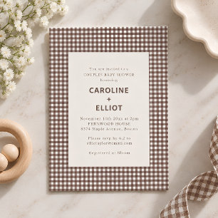 Fall Brown Gingham Plaid Couples Baby Shower Invitation