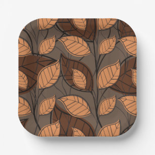 Fall Brown Leaves Paper Plate