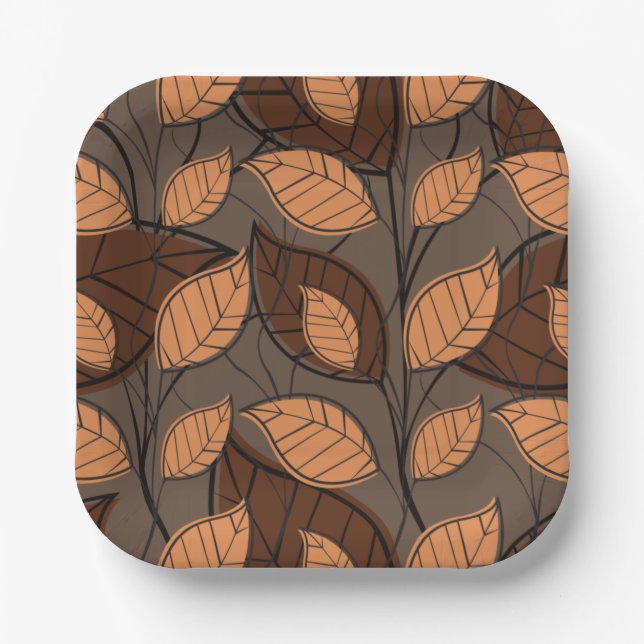 Fall Brown Leaves  Paper Plate (Front)