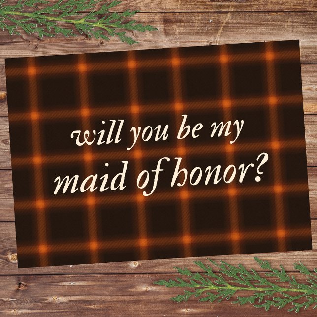 Fall Brown Orange Flannel Ever More Maid of Honour Card (Creator Uploaded)