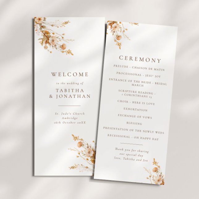 Fall Brown & Orange Wildflowers Wedding Program Programme (Creator Uploaded)