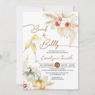 Fall Brunch and Bubbly Boho Pumpkin Bridal Shower Invitation