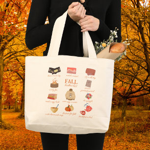 Fall Bucket List Cosy Illustration Large Tote Bag