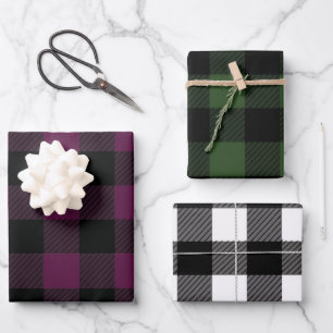 Fall Buffalo Plaid Green, Burgundy, White Shades Wrapping Paper Sheet