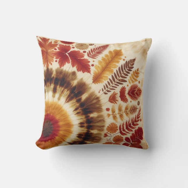 Fall / Bullseye Tie Dye with Leaves Cushion (Front)