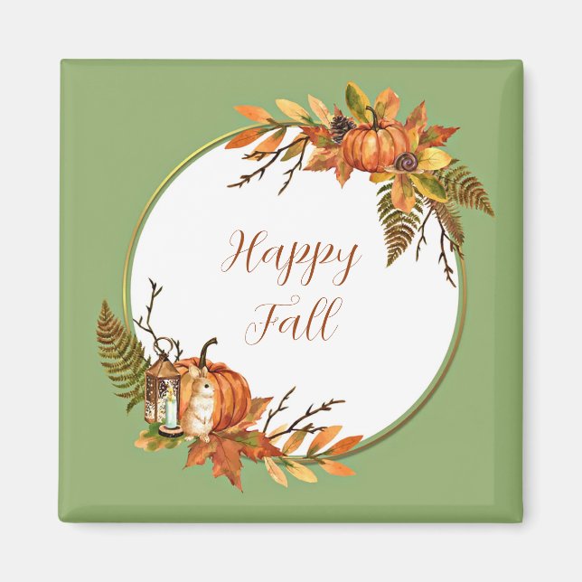 Fall bunny and pumpkins with customisable text  magnet (Front)