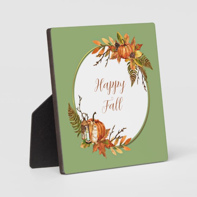 Fall bunny and pumpkins with customisable text  plaque (Front)