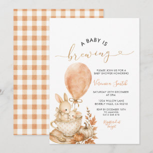 Fall Bunny Baby Is Brewing Baby Shower Pumpkin Invitation