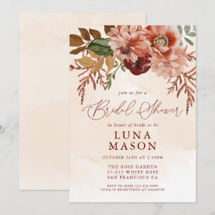 Fall Burgundy and Terracotta Floral Bridal Invitation