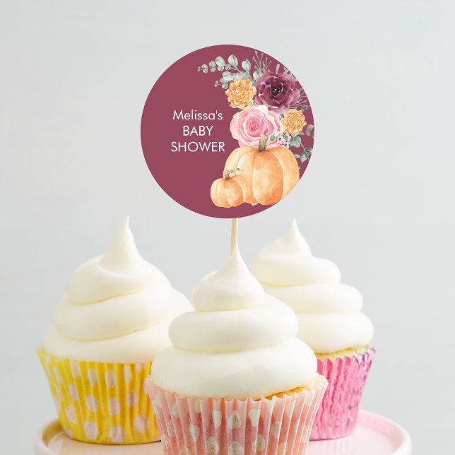 Fall burgundy blush pink floral cupcake topper classic round sticker (Creator Uploaded)