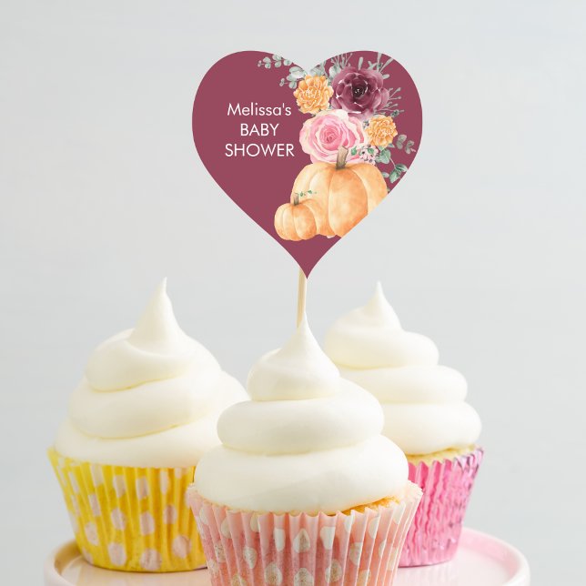 Fall burgundy blush pink floral cupcake topper heart sticker (Creator Uploaded)