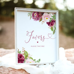 Fall burgundy floral baby shower favours poster