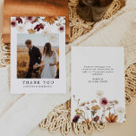 Fall Burgundy Floral Boho Wedding Photo Thank You Card<br><div class="desc">An Elegant Photo Thank you Card Designed designed with Burgundy Fall Florals. Matching items sold in our store. Cava Party Designs.</div>