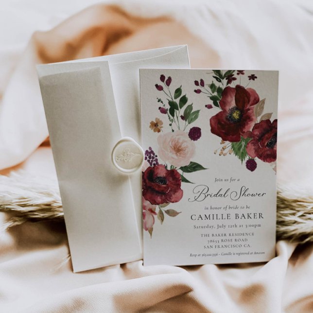 Fall Burgundy Floral Bridal Shower Invitation (Creator Uploaded)