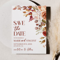 Fall Burgundy Floral Flower Wedding Save The Date
