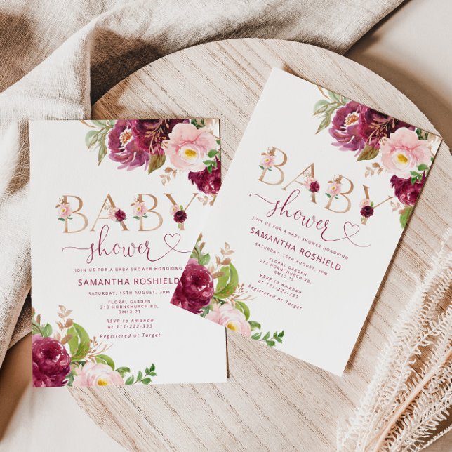 Fall burgundy floral girl baby shower invitation (Creator Uploaded)