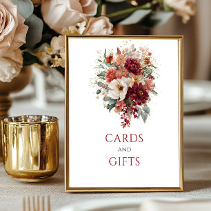 Fall Burgundy Floral Greenery Cards And Gifts Sign