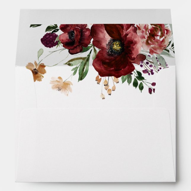 Fall Burgundy Floral Personalised Invitation Envelope (Back (Bottom))
