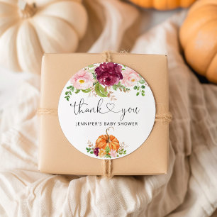 Fall burgundy floral pumpkin classic round sticker