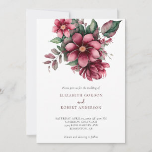 Fall Burgundy Floral Wedding Boho Watercolor Invitation