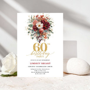 Fall Burgundy Gold Eucalyptus 60th Birthday Invite