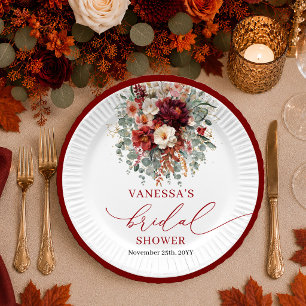 Fall Burgundy Gold Floral boho bridal shower plate