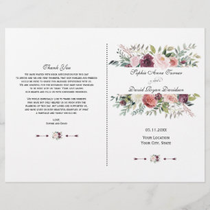 Fall Burgundy Ivory Floral Frame Wedding Program