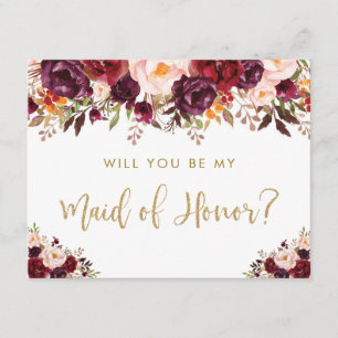 Fall Burgundy Marsala Floral Be My Maid of Honour Invitation
