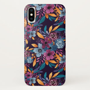 Fall Burgundy Navy Mustard Watercolor Flowers Art Case-Mate iPhone Case